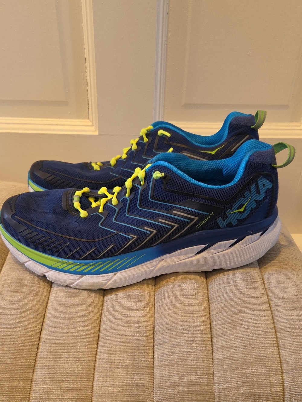 Hoka Men's Navy Blue with Citron Accent Running Shoes - Size 11.5